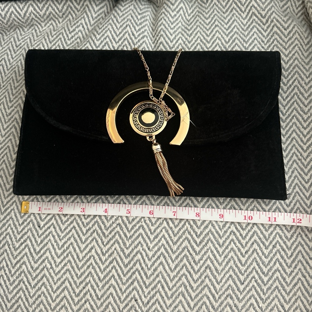 Unique Artisan Black Velvet Clutch with Gold Statement Hardware. New